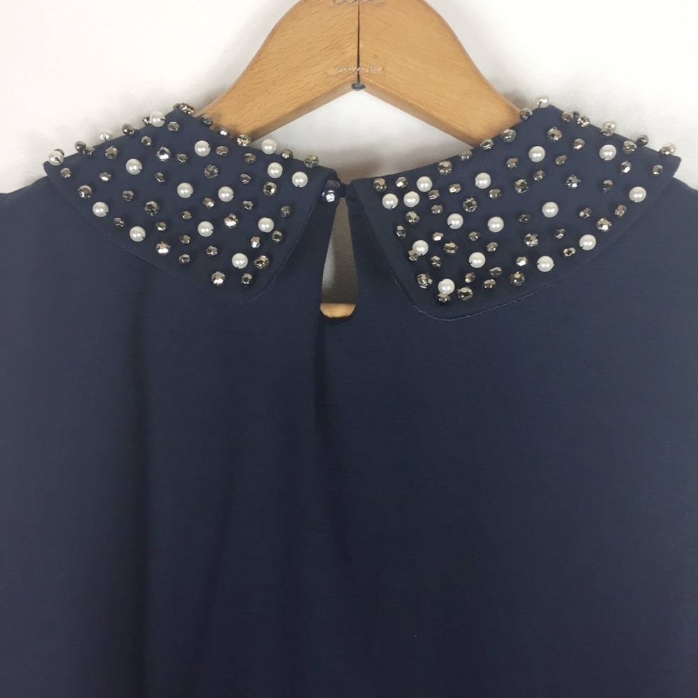 Philosophy Navy Stretch Beaded Collar Dress B6 - Picture 3 of 6